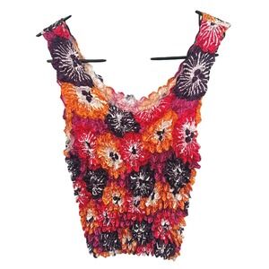Y2K Festival Smocked Popcorn Crop Tank Stretch Colorful Indie Boho Boho Top